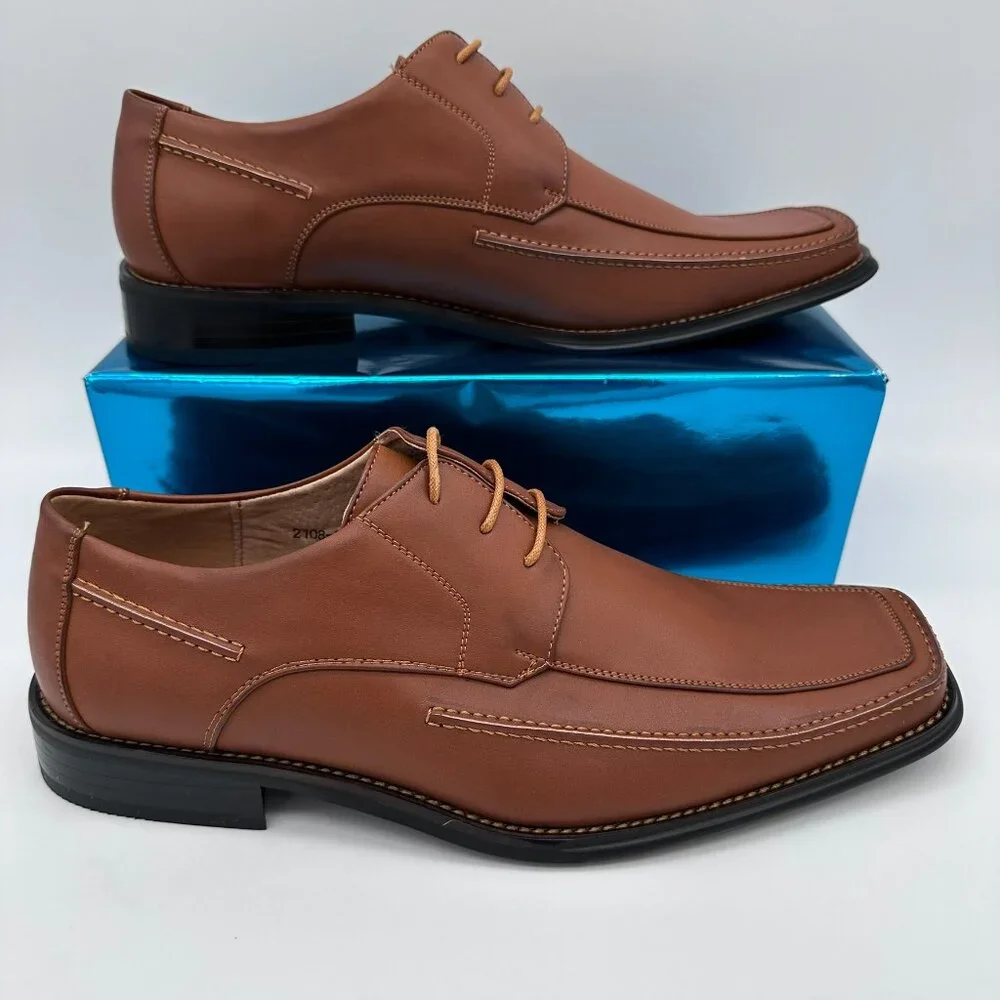 NWOT Masimo NY ‎ Men's Faux Leather Lace Oxford Dress Shoes, Size 13, Saddle Tan